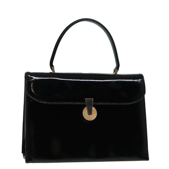 GUCCI Hand Bag Enamel Black Gold Auth 92109 - Picture 1 of 15